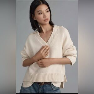 Maeve by Anthropologies Cream Layered Polo Sweater Size Small